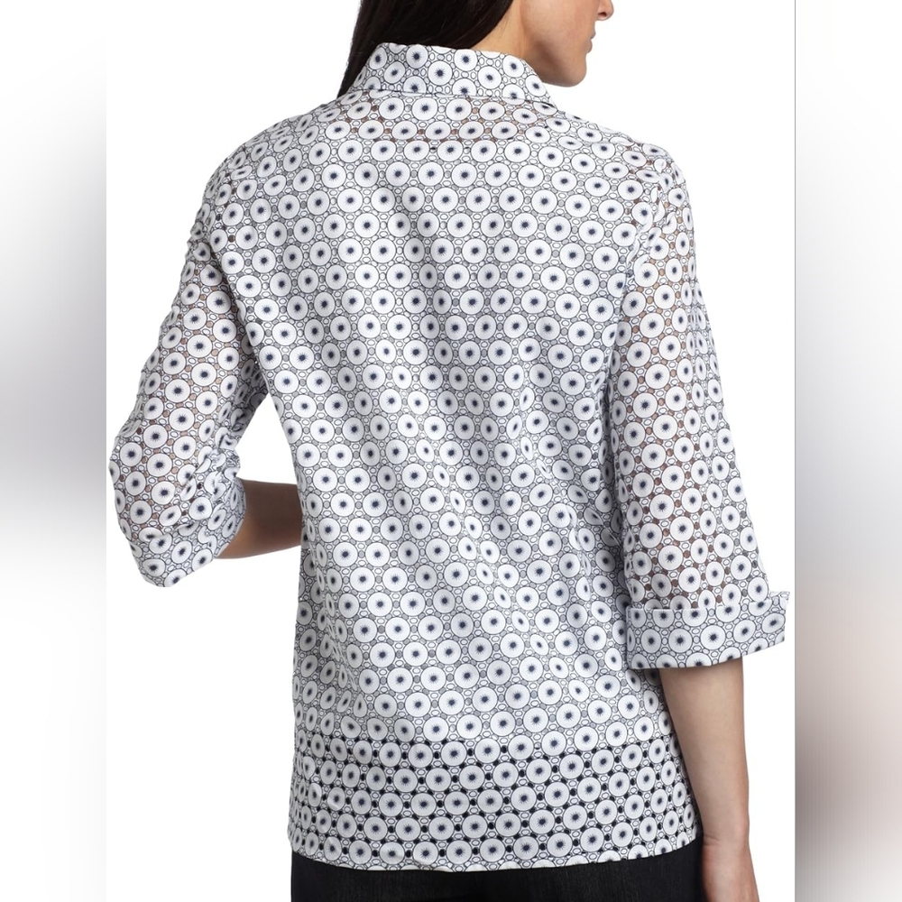 Alfred Dunner Eyelet Detail Button Front Cotton Shirt - Picture 2 of 12